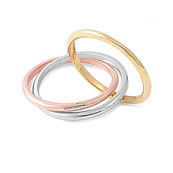925 Sterling Silver Tri Color Rolling Connected Ring Size 7