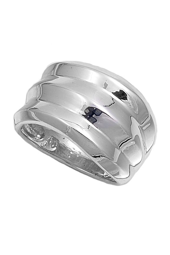 925 Sterling Silver Tri Knife Edge Rows Fashion Ring Size 6