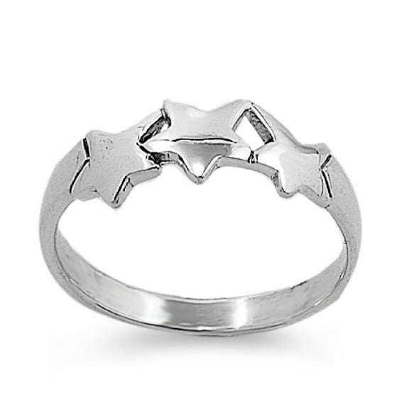 925 Sterling Silver Tri Star Petite Ring Size 4