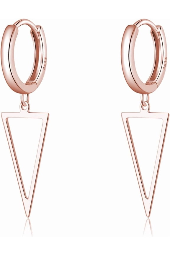 925 Sterling Silver Triangle Dangle Earrings for Women Teens Simple Geometric Dangle Earrings Minimalist Hoop Earrings Drop