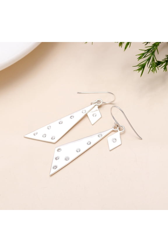 925 Sterling Silver Triangle Geometric Dangle Earrings  Designer Cubic Zirconia Drop Earrings for Women  Handmade Gift for Birthday or Anniversary