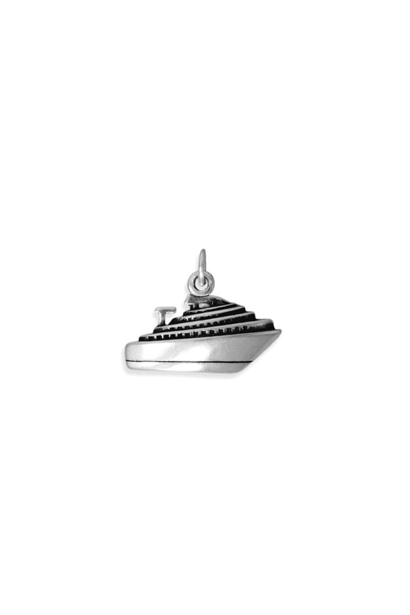 925 Sterling Silver Triple Deck Cruise Ship Charm Oxidized 3d is 17.8mm X 8.5mm Pendant Necklace for Women