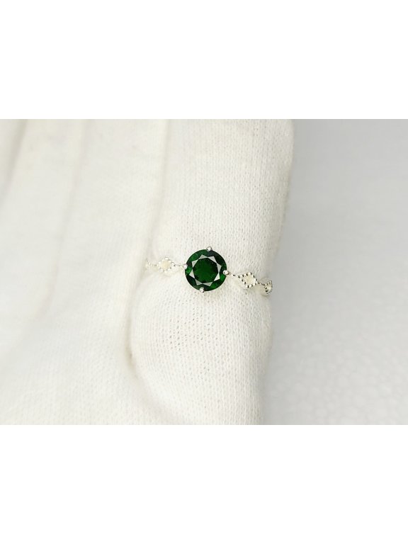 925 Sterling Silver Tsavorite Ring | 7 mm Round Green Gemstone Ring for Women | Luxury Fine Jewelry