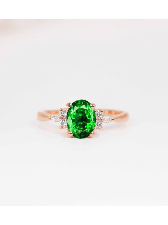 925 Sterling Silver Tsavorite Ring | Oval Green Gemstone Ring for Women | Luxury Fine Jewelry