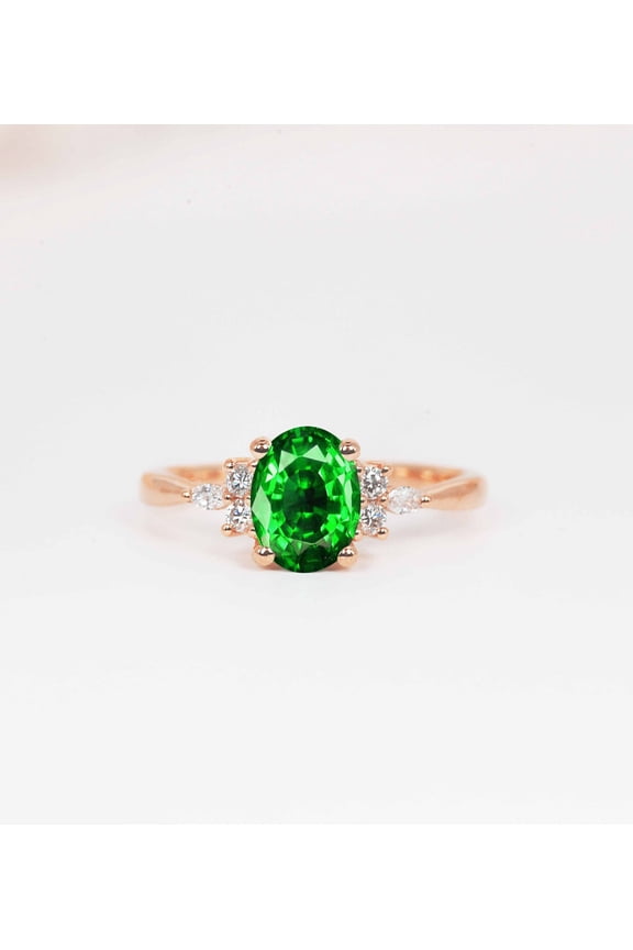 925 Sterling Silver Tsavorite Ring | Oval Green Gemstone Ring for Women | Luxury Fine Jewelry