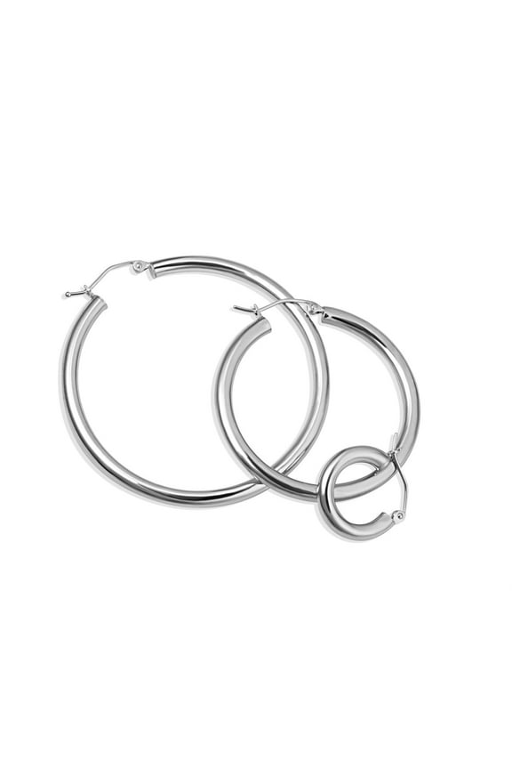 .925 Sterling Silver Tube Hoop Earrings (S/M/L) (Large)