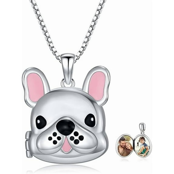 CACA LADY French Bulldog Locket Necklace 925 Sterling Silver Women's Lockets Picture Necklace Memorial Photo Jewelry as Birthday Gifts for Sisters Women Women