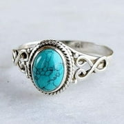 925 Sterling Silver Turquoise Natural Gemstone Bride Wedding Engagement Ring