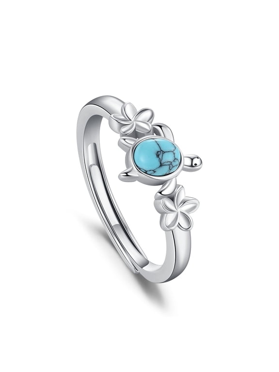 925 Sterling Silver Turquoise Turtle Ring for Women Turtle Flower Ring Adjustable Animal Rings Ocean Jewelry Gifts Birthday Christmas