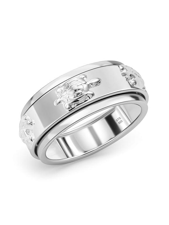 DELIVERING JOY 925 Sterling Silver Turtle Band Statement Spinner Anxiety Ring for Women Size 10 Birthday Gifts for Women