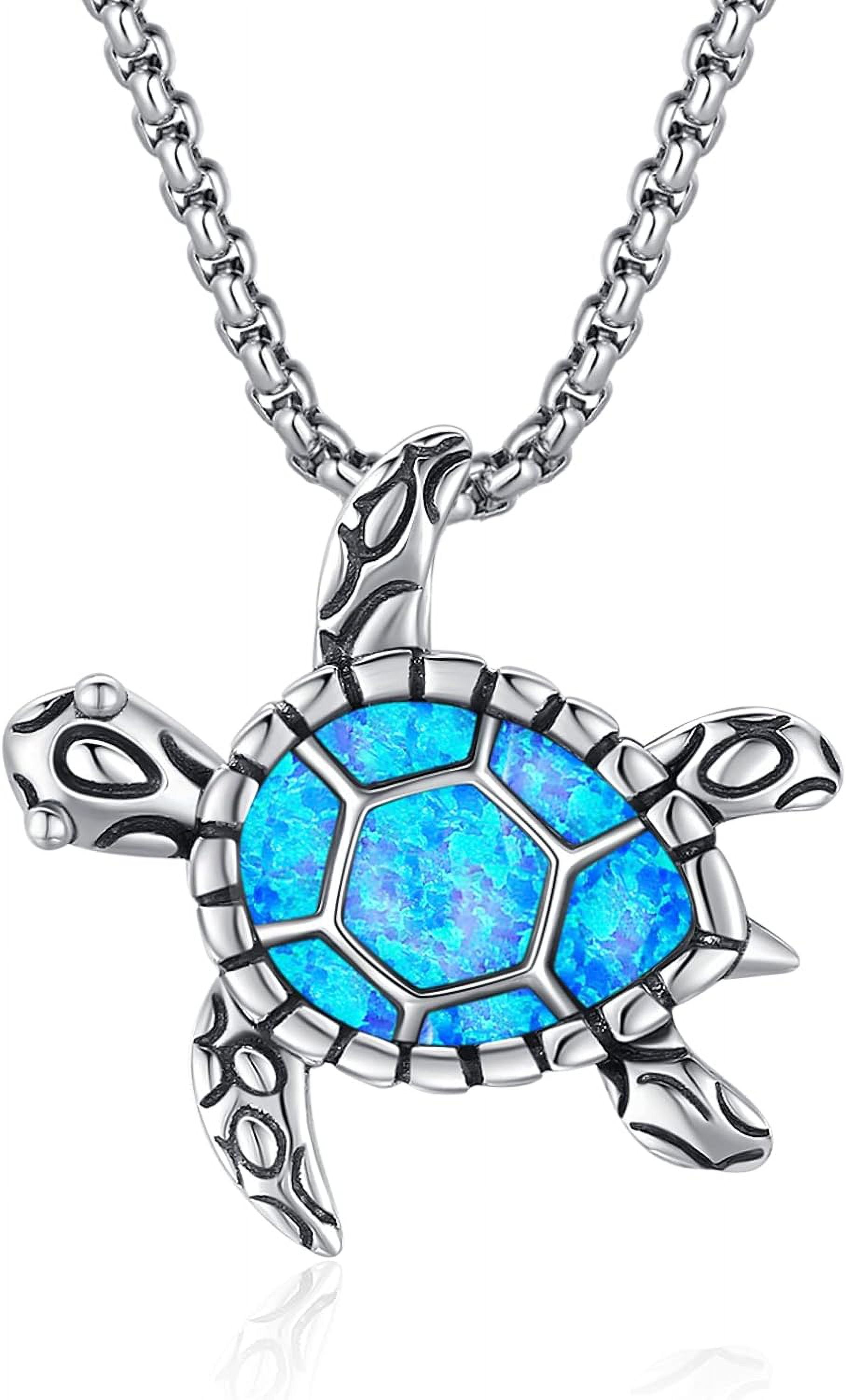 925 Sterling Silver Turtle Necklace - Blue Opal Sea Turtle Pendant ...