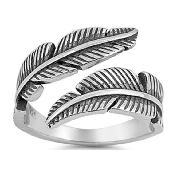 925 Sterling Silver Twin Feathers Design Ring Size 9