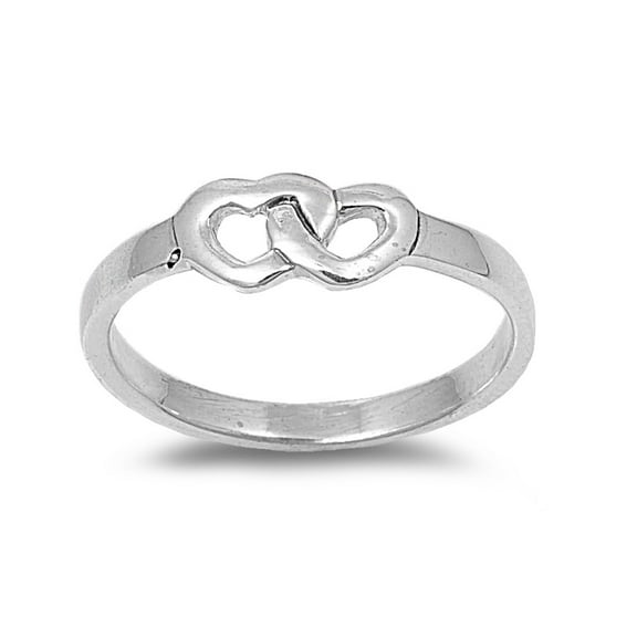 925 Sterling Silver Twin Hearts Beat As One Ring Size 4