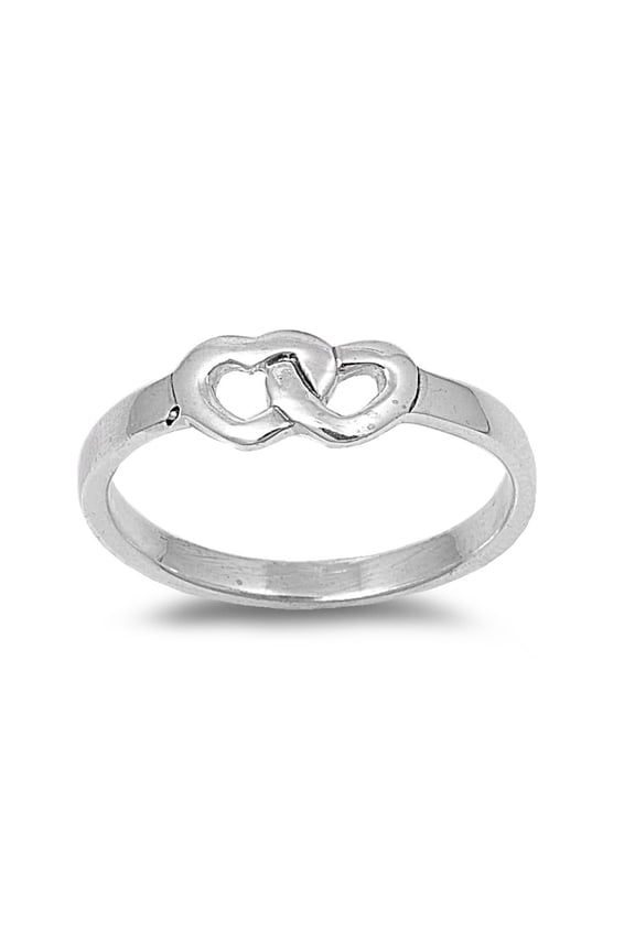 925 Sterling Silver Twin Hearts Beat As One Ring Size 4