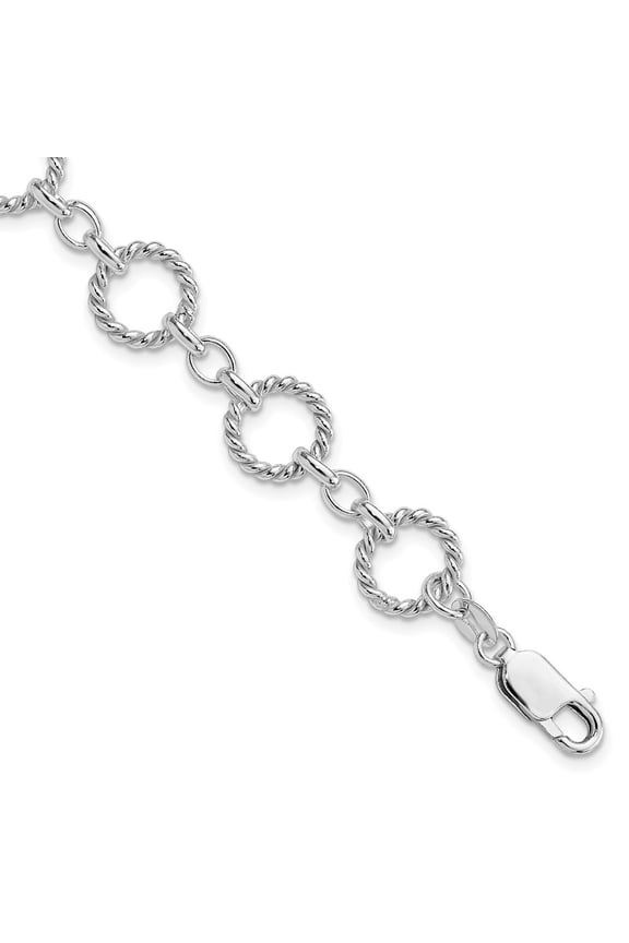 925 Sterling Silver Twist Circle Link Bracelet Fine Jewelry For Women Gifts For Her, 7.25"