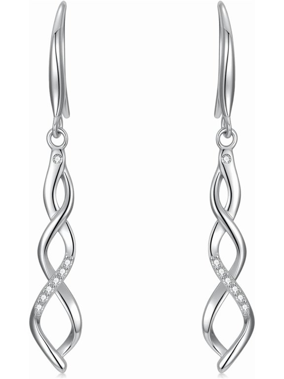 925 Sterling Silver Twist Dangle Earrings for Women, Hypoallergenic Infinity Wave Drop Earrings with Moissanite, Birthday Gift for Her