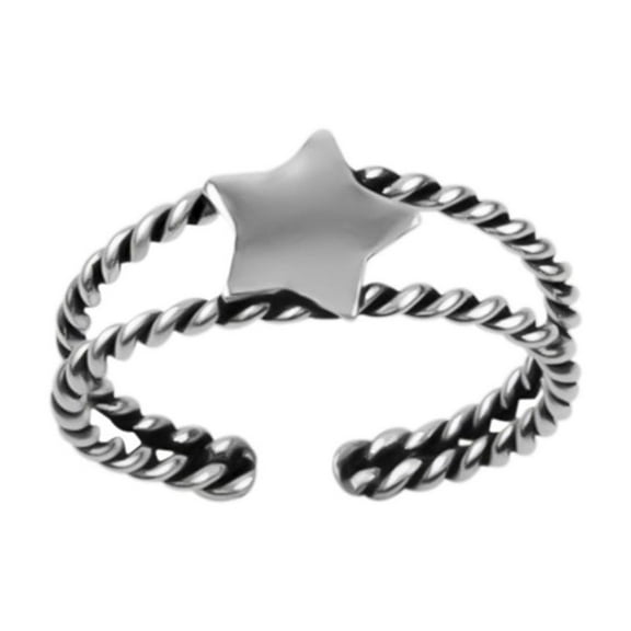 925 Sterling Silver Twisted Band & Star Toe Ring