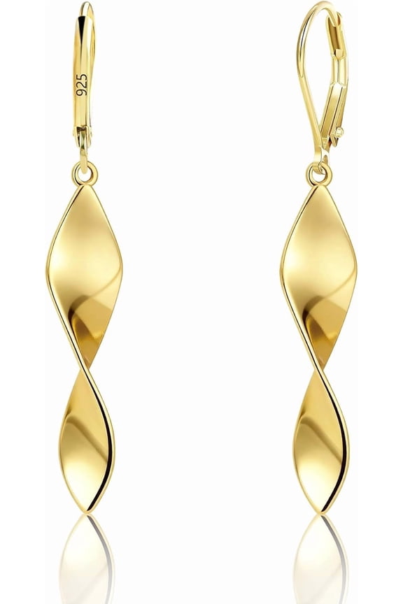 925 Sterling Silver Twisted Dangle Earrings for Women Long Dangling Earrings 14K Gold Plated Hypoallergenic Handmade Leverback Drop Dangle Earring Trendy for Women