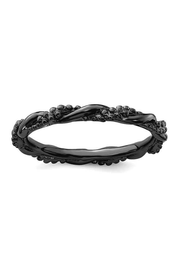 925 Sterling Silver Twisted Polished Ruthenium plating Stackable Black Plated Twist Ring Size 10 Stackable Ring for Wome
