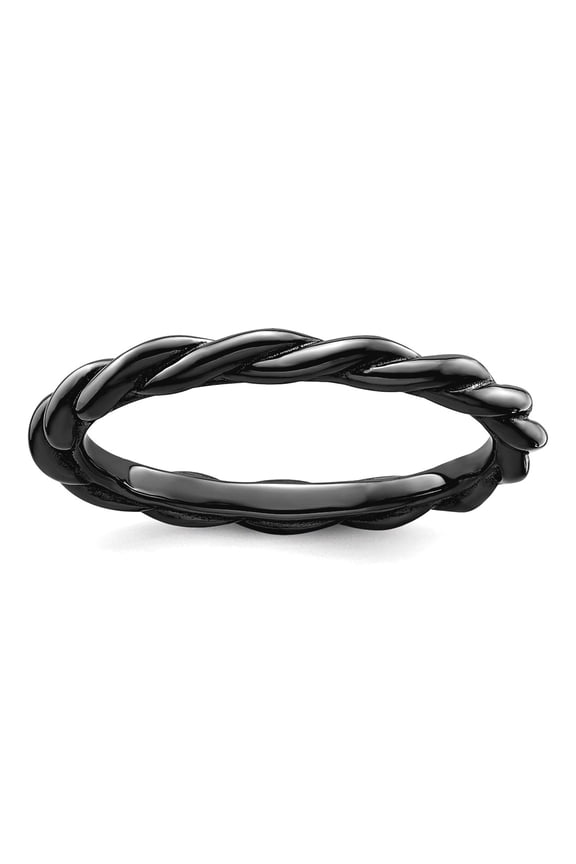 925 Sterling Silver Twisted Polished Ruthenium plating Stackable Black Plated Twist Ring Size 6 Stackable Ring for Women
