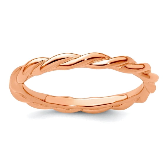 925 Sterling Silver Twisted Polished Stackable Pink Plated Twist Ring Size 6 Stackable Ring for Women