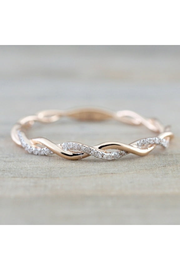 925 Sterling Silver Twisted Shape Diamond Wedding Band Ring