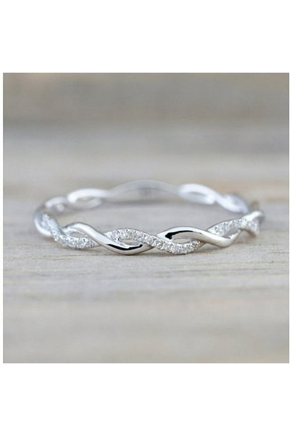 925 Sterling Silver Twisted Shape Diamond Wedding Band Ring