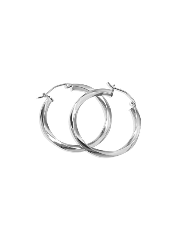 .925 Sterling Silver Twisted Tube Hoop Earrings (S/L) (Small)