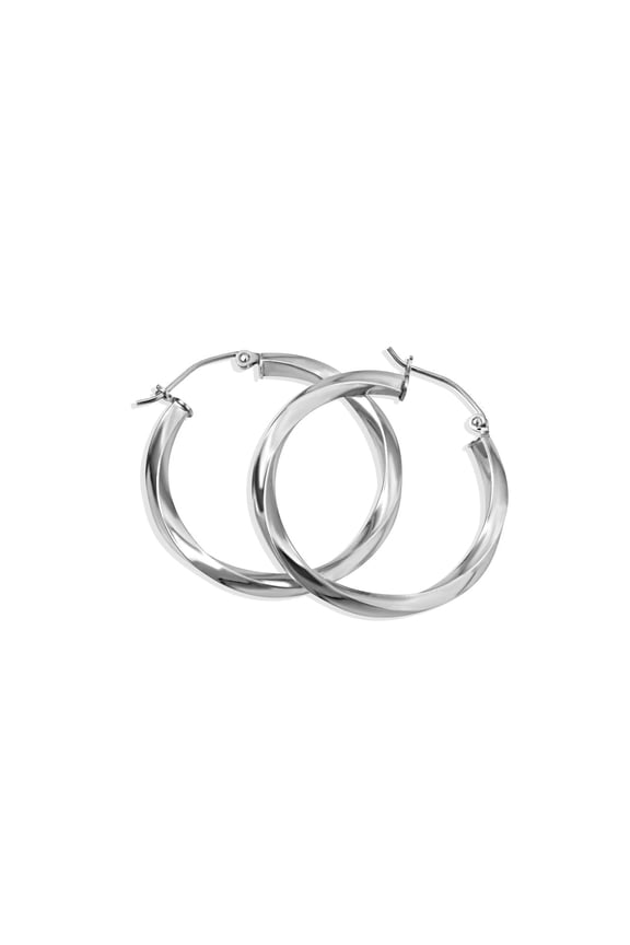 .925 Sterling Silver Twisted Tube Hoop Earrings (S/L) (Small)
