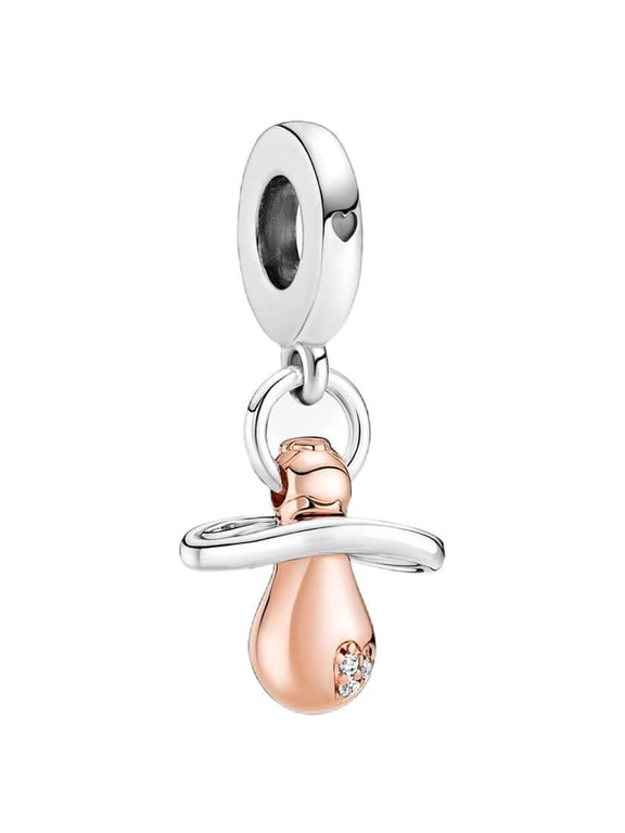 925 Sterling Silver Two-Tone Pacifier Shape Dangle Charm for Bracelet Charms Bangle Pendant Jewelry