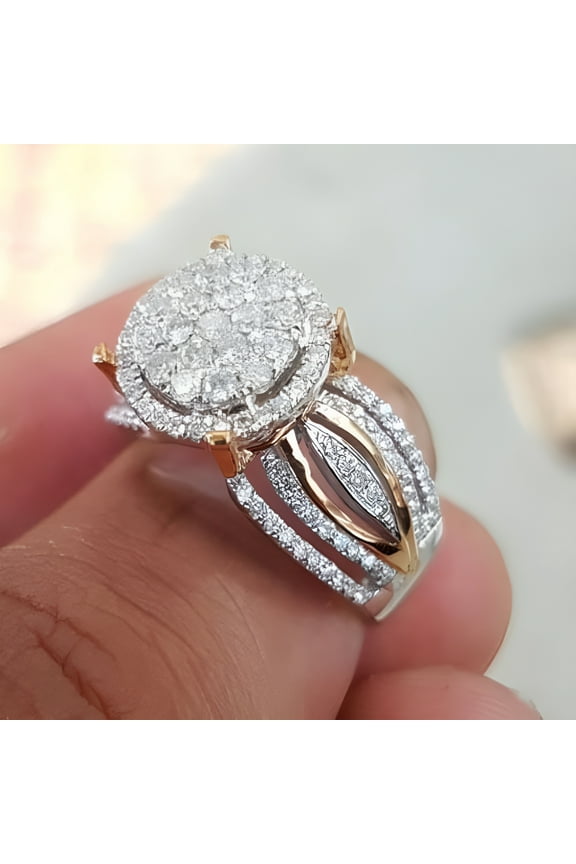 925 Sterling Silver Two Tone Diamond Engagement Wedding Band Ring