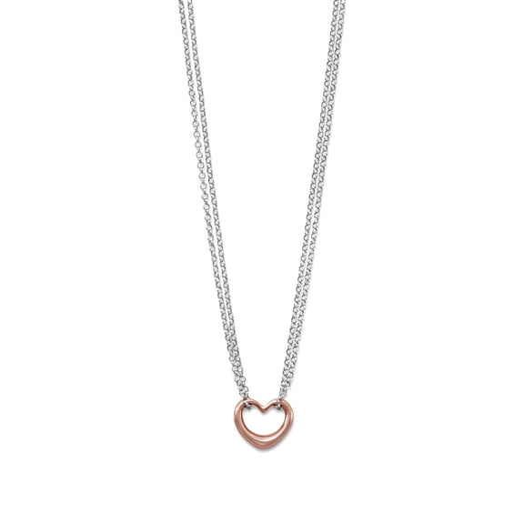 925 Sterling Silver Two Tone Double Strand Open Love Heart Necklace 18 Inch Rhodium Plated Sliding 14k Rose G Strand Nec