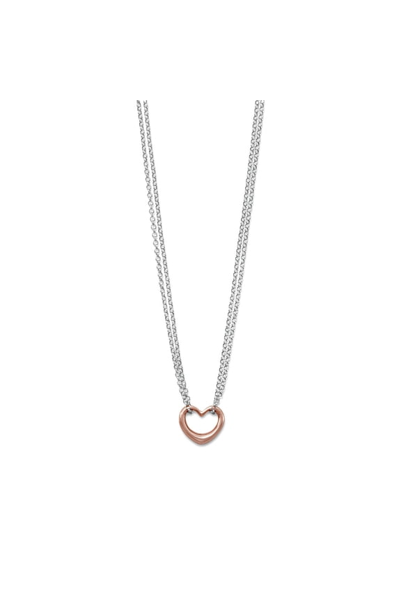 925 Sterling Silver Two Tone Double Strand Open Love Heart Necklace 18 Inch Rhodium Plated Sliding 14k Rose G Strand Nec