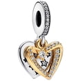 thumbnail image 1 of 925 Sterling Silver Two Tone Heart Dangle Charm for Bracelet Charms Bangle Pendant Jewelry, 1 of 2