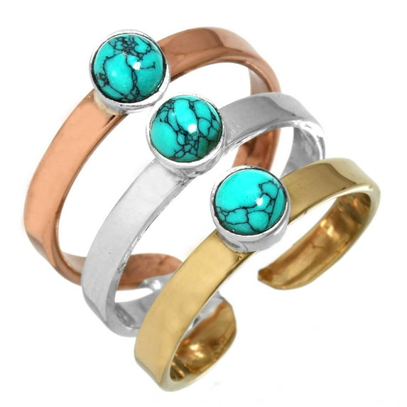 925 Sterling Silver Two Tone Ring Turquoise Women Jewelry