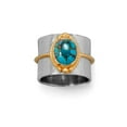 thumbnail image 1 of 925 Sterling Silver Two Tone Rope Edge Simulated Turquoise Ring Band Size 9 Ring for Women and Men, 1 of 2