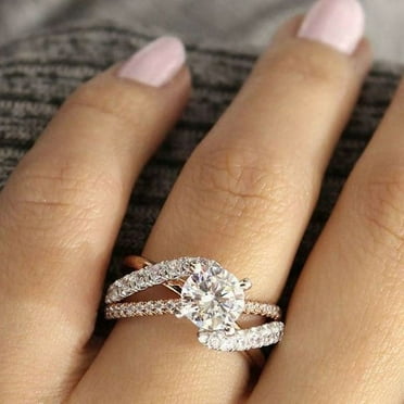 925 Sterling Silver Two Tone Round Diamond Engagement Wedding Band Rings