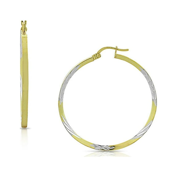 925 Sterling Silver Two-Tone Round Hoop Earrings, 1.75"
