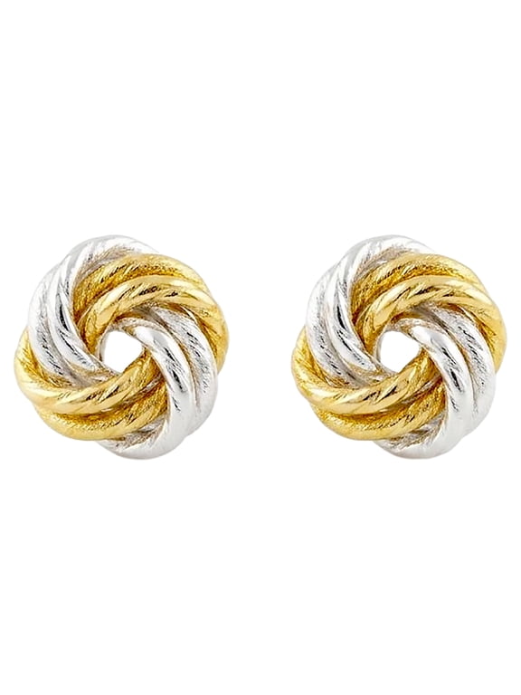 925 Sterling Silver Two Tone Stud Earrings for Women, 10mm | Yellow Gold & Silver, Twisted Love Knot, Elegant Everyday Jewelry, Gift