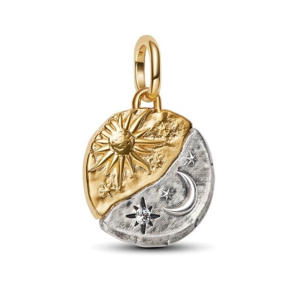 925 Sterling Silver Two-Tone Sun and Moon Medallion Dangle Charm for Bracelet Charms Bangle Pendant Jewelry