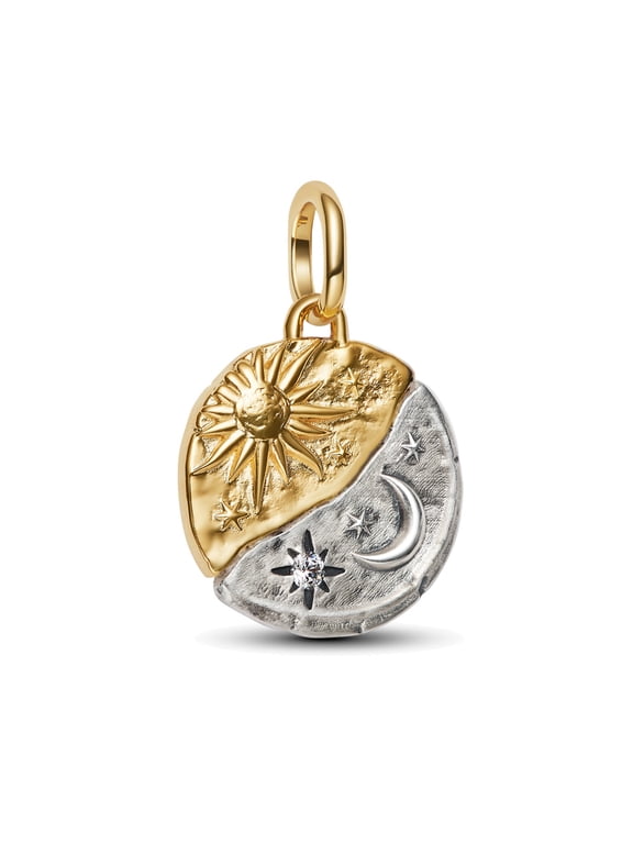 925 Sterling Silver Two-Tone Sun and Moon Medallion Dangle Charm for Bracelet Charms Bangle Pendant Jewelry