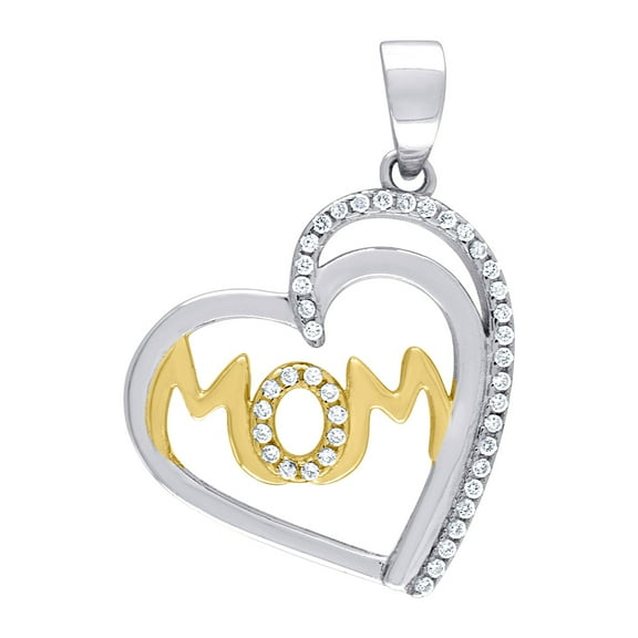 925 Sterling Silver Two-tone Cubic Zirconia Mom Love Heart 2.43gm Womens Charm Pendant Necklace Pendant for Women