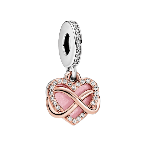 925 Sterling Silver Two-tone Rose Gold Infinity Pink Heart Dangle Charm for Bracelet Charms Bangle Pendant Jewelry