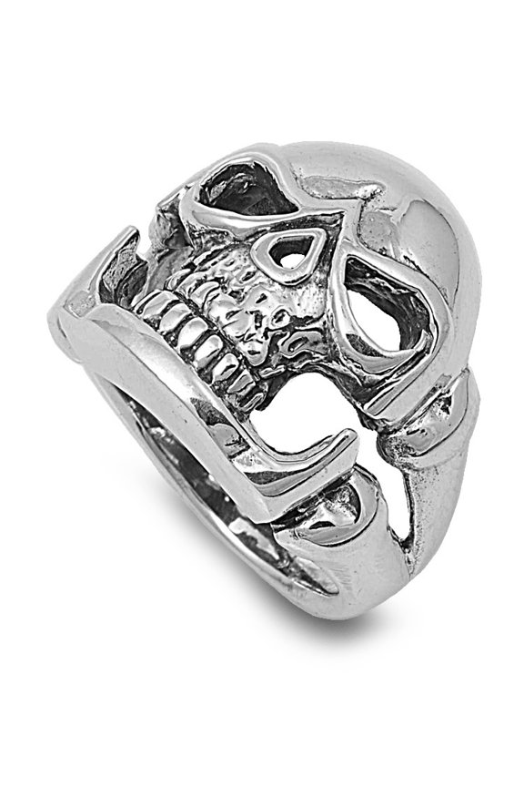 925 Sterling Silver Undertaker Skull Ring Size 14