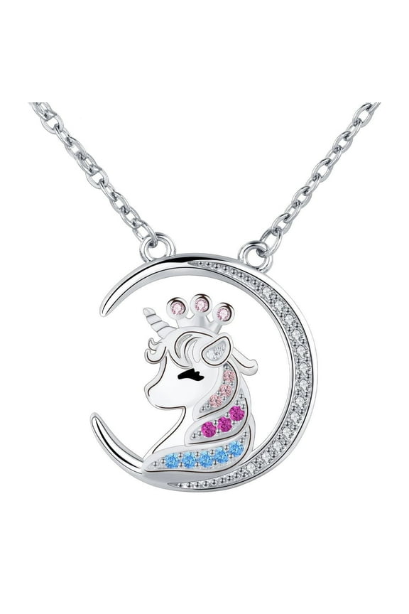 925 Sterling Silver Unicorn Necklace CZ Crown Unicorns Pendant Necklaces Christmas Jewelry Gifts Birthday Gift for Daughter Granddaughter Niece