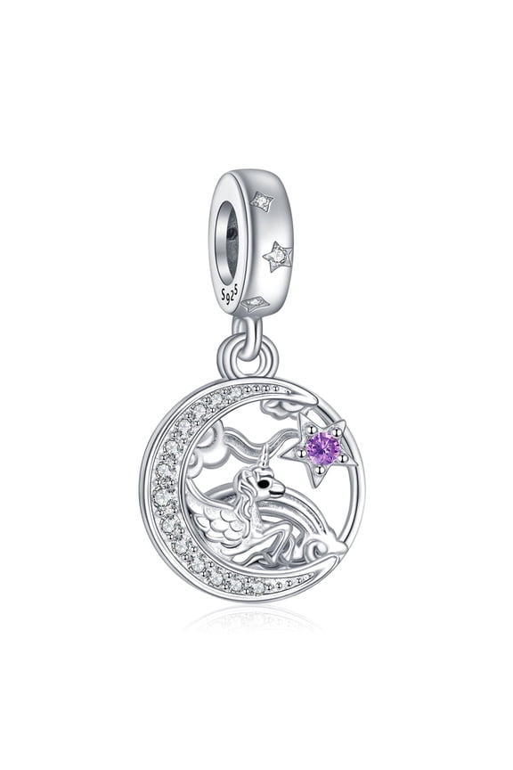 925 Sterling Silver Unicorn On Moon Dbouble Pieces Dangle Charm for Women Charm Bracelet & Necklaces