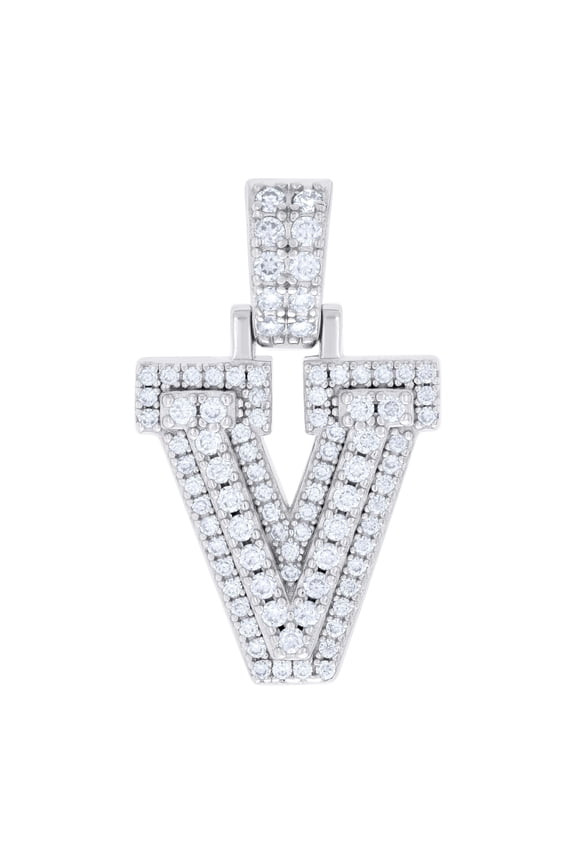 925 Sterling Silver Unisex 0.72ct Moissanite Initial Alphabet V Pendant
