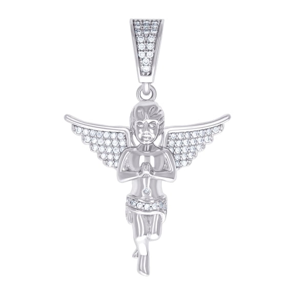 925 Sterling Silver Unisex 0.73ct Moissanite Religious Guardian Angel Charm Pendant Necklace 46x30.1mm Wide Pendant for