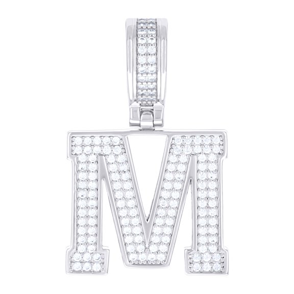 14K White Gold Look 925 Sterling Silver Unisex 0.78ct Moissanite Initial Alphabet M Charm Pendant
