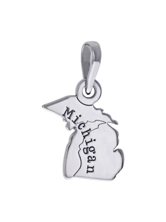 925 Sterling Silver Unisex American States Michigan Charm Pendant Necklace 20.6mm Wide Pendant for Women